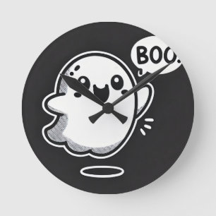 Reloj Redondo Mediano Fantasma de dibujos animados lindo diciendo Boo