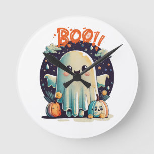 Reloj Redondo Mediano Fantasma divertido de Halloween Boo en la galaxia
