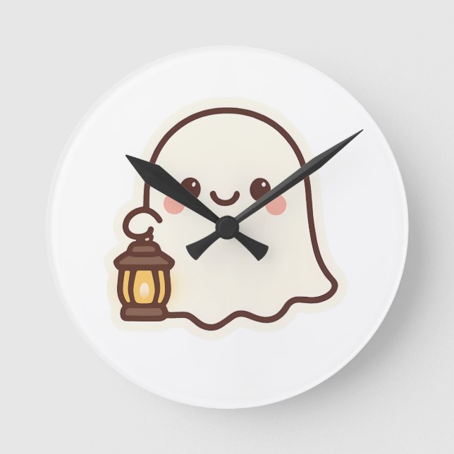 Reloj Redondo Mediano Fantasma Kawaii con linterna - Diseño de espíritu  (Anverso)