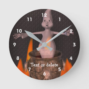 Reloj Redondo Mediano Fantasma Lindo Y Caldero Flamígero Personalizado