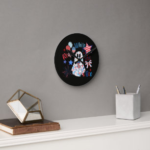 Reloj Redondo Mediano Fantasma Rojo Blanco Boo Patriótico Halloween 4 de
