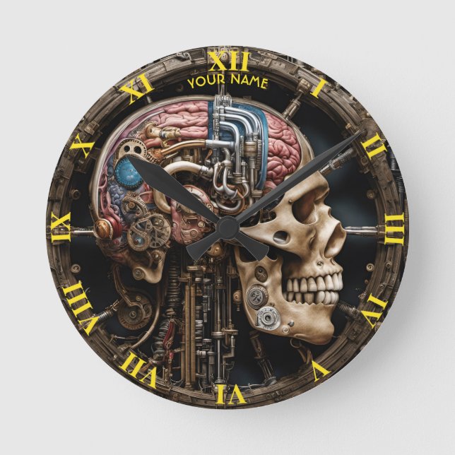 Reloj Redondo Mediano Fantasy Cute Steampunk Open Brain (Anverso)