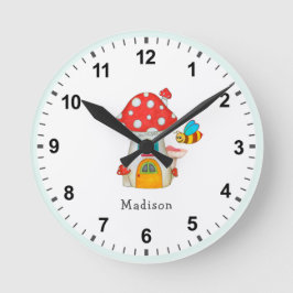 Reloj Redondo Mediano Fantasy Woodland Mushroom House Bumble Bee Nursery