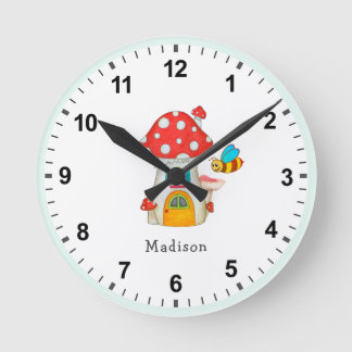 Reloj Redondo Mediano Fantasy Woodland Mushroom House Bumble Bee Nursery