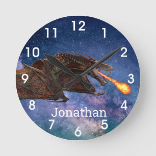 Reloj Redondo Mediano Fantasy Wyvern Dragon Respirador de Incendios Mono