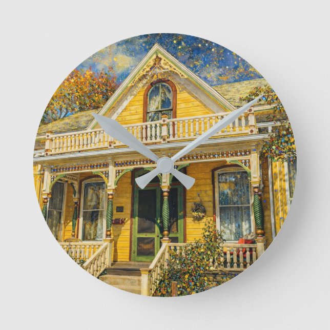 Reloj Redondo Mediano Fantasy Yellow Victorian House (Anverso)