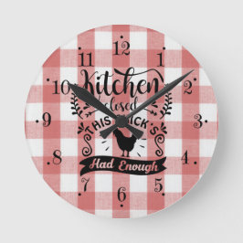 Reloj Redondo Mediano Farmhouse Red And White Gingham Kitchen Wall Clock