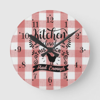Reloj Redondo Mediano Farmhouse Red And White Gingham Kitchen Wall Clock