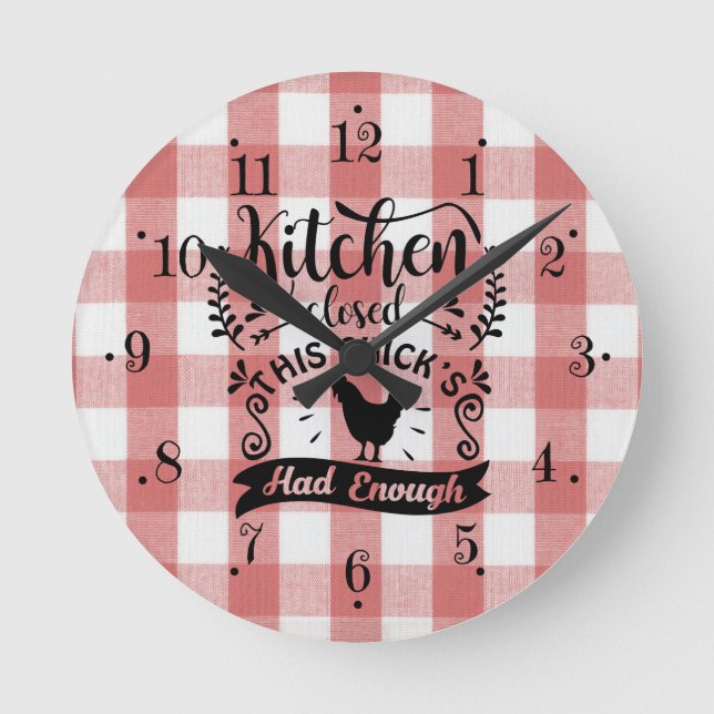 Reloj Redondo Mediano Farmhouse Red And White Gingham Kitchen Wall Clock (Anverso)