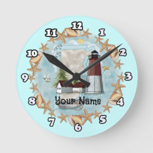 Reloj Redondo Mediano Faro de concha de Rhode Island