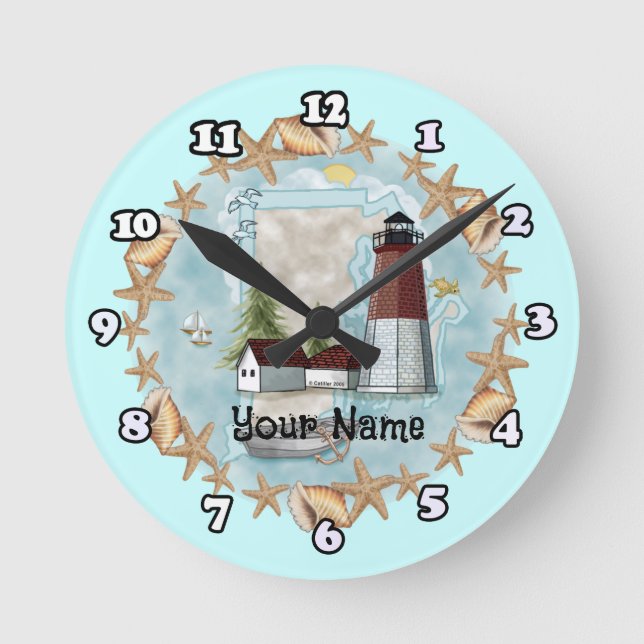 Reloj Redondo Mediano Faro de concha de Rhode Island  (Anverso)