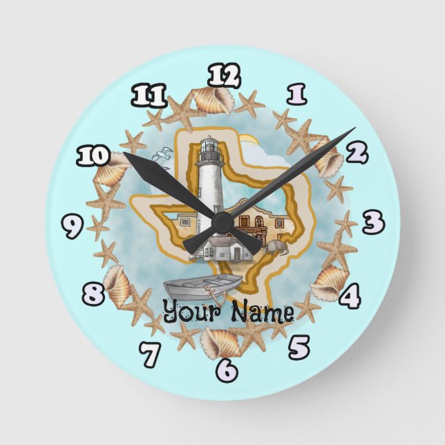Reloj Redondo Mediano Faro de las conchas de Texas (Anverso)