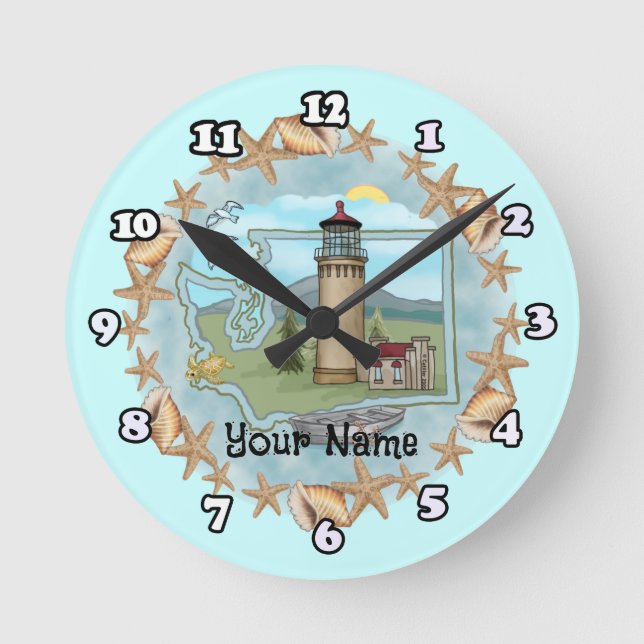 Reloj Redondo Mediano Faro de las conchas de Washington (Anverso)