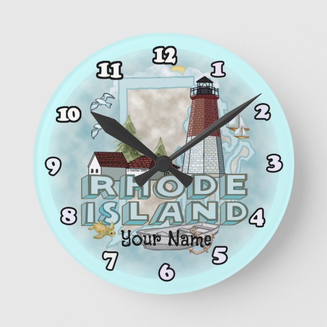 Reloj Redondo Mediano Faro de Rhode Island (Anverso)