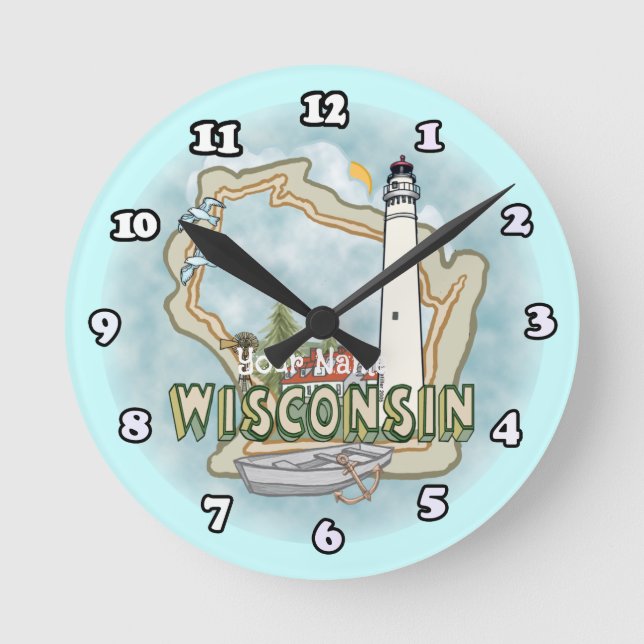 Reloj Redondo Mediano Faro de Wisconsin (Anverso)