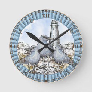 Reloj Redondo Mediano Faro Guía de Gaviotas