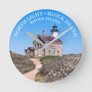 Reloj Redondo Mediano Faro Norte, Bloque Island RI Wall Clock