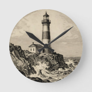 Reloj Redondo Mediano Faro rayado vintage Costa tormentosa