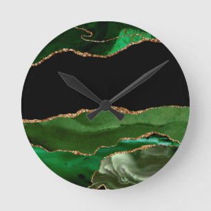 Reloj Redondo Mediano Faux Emerald Green Marble Agrimensage contemporán