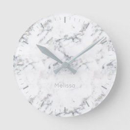 Reloj Redondo Mediano Faux Light White Marble Stone Aspecto y texto
