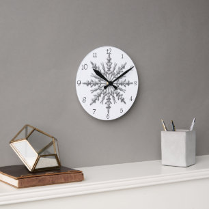 Reloj Redondo Mediano Faux Silver Winter Snowflake