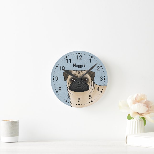 Reloj Redondo Mediano Fawn Pug Perro Raza La Cabeza De Acercamiento Y No (Hogar)