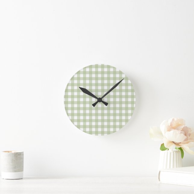 Reloj Redondo Mediano Faye y Lauren Green Gingham Wall Clock (Hogar)
