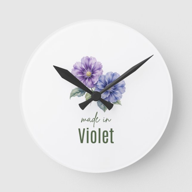 Reloj Redondo Mediano February Violet Birth Flowe Clock Watercolor (Anverso)