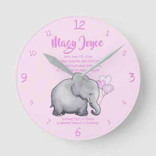 Reloj Redondo Mediano Fecha personalizada de cristalización bebé elefant