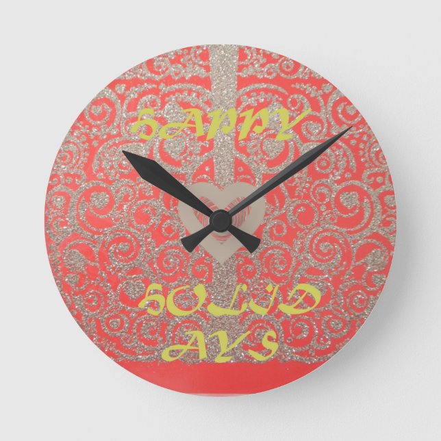 Reloj Redondo Mediano Felices vacaciones Diseño del corazón del Purpurin (Anverso)