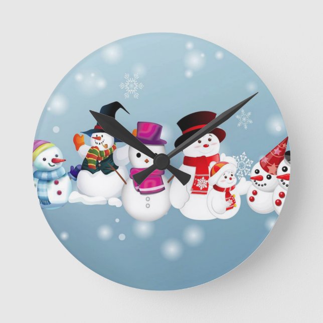 Reloj Redondo Mediano Felices vacaciones Snowmen (Anverso)