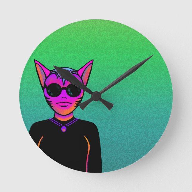 Reloj Redondo Mediano Feline character (Anverso)