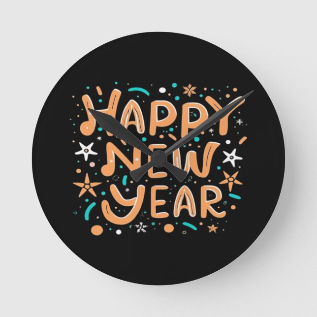 Reloj Redondo Mediano Feliz Año Nuevo (Anverso)