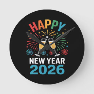 Reloj Redondo Mediano Feliz Año Nuevo 2026 Fiesta Divertida Nochevieja 2