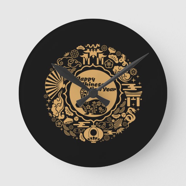 Reloj Redondo Mediano Feliz Año Nuevo Chino del Conejo (Anverso)
