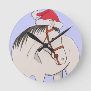 Reloj Redondo Mediano Feliz caballo navideño