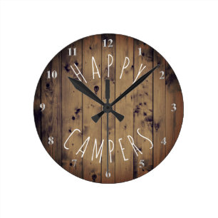 Reloj Redondo Mediano Feliz Campers Rustic Wood   Camping RV de Jubilaci