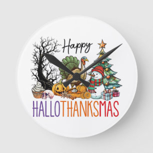 Reloj Redondo Mediano Feliz Clipart de Hallothanksmas