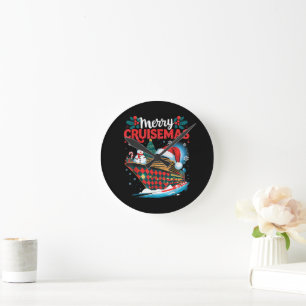 Reloj Redondo Mediano Feliz Crucero de Navidad Divertida Familia Navidad