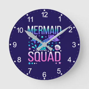 Reloj Redondo Mediano Feliz Cumpleaños Diseño de Fiesta de Sirenas en el