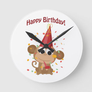 Reloj Redondo Mediano ¡Feliz cumpleaños! Mono de Confetti
