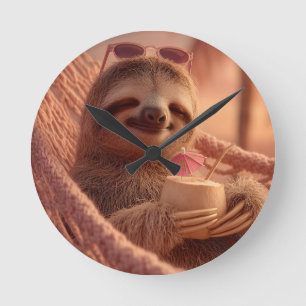 Reloj Redondo Mediano Feliz descanso en una hamaca