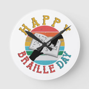 Reloj Redondo Mediano Feliz Día de Braille