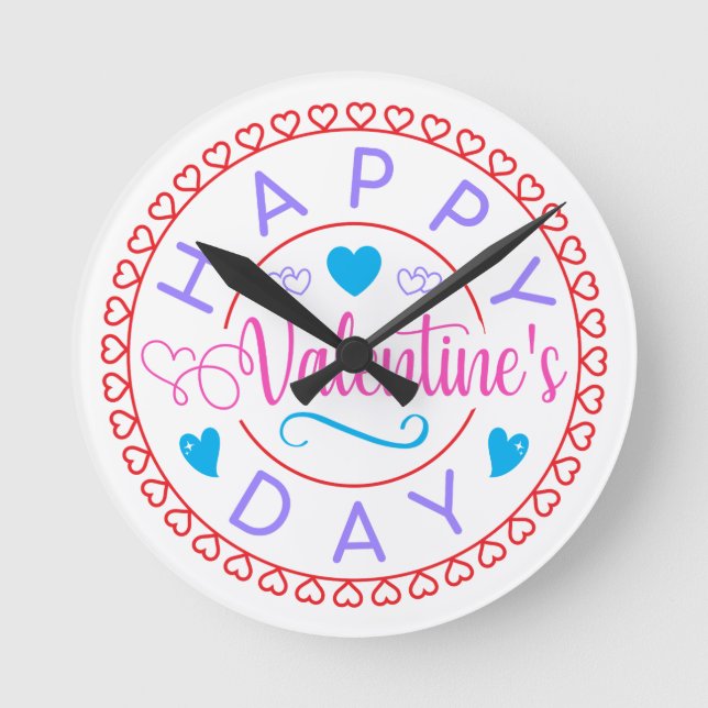 Reloj Redondo Mediano Feliz Día de San Valentín Diseño Círculo-87128 (Anverso)