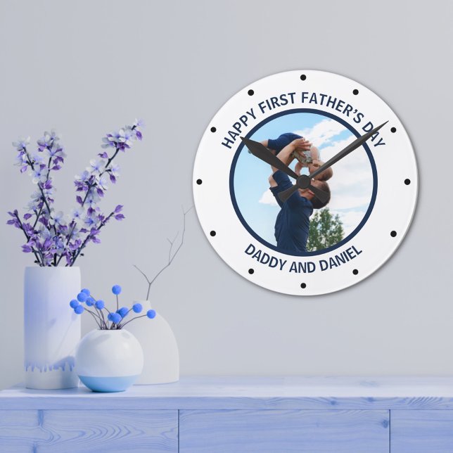Reloj Redondo Mediano Feliz Día del Primer Padre foto y texto Personaliz (Subido por el creador)