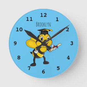 Reloj Redondo Mediano Feliz graduación de abejas personalizados