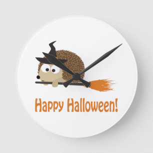 Reloj Redondo Mediano ¡Feliz Halloween! Hedgehog Witch