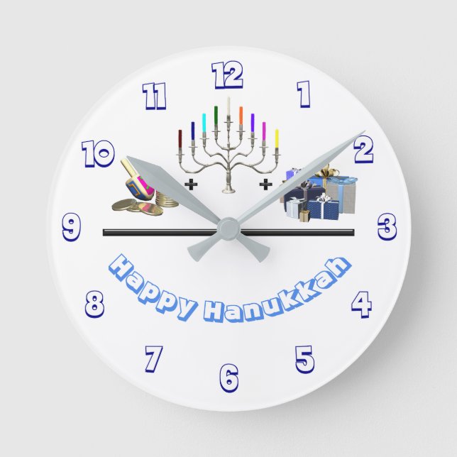 Reloj Redondo Mediano Feliz Hanukkah (Anverso)