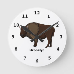 Reloj Redondo Mediano Feliz ilustracion de búfalo de bisonte americano