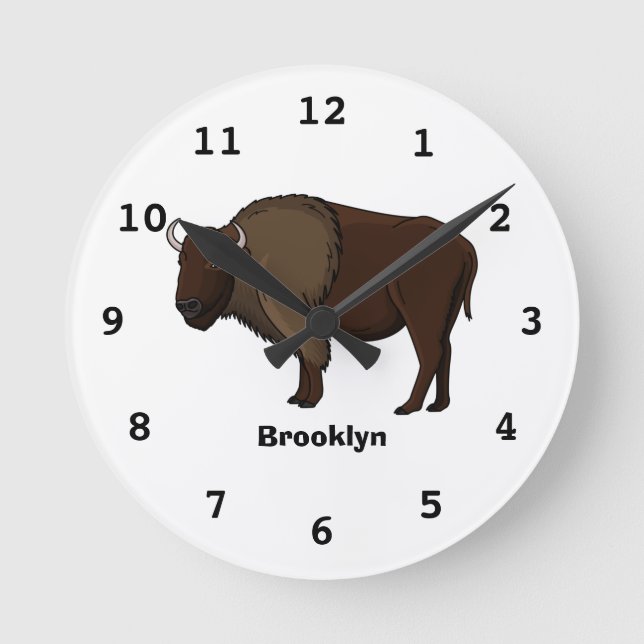 Reloj Redondo Mediano Feliz ilustracion de búfalo de bisonte americano (Anverso)